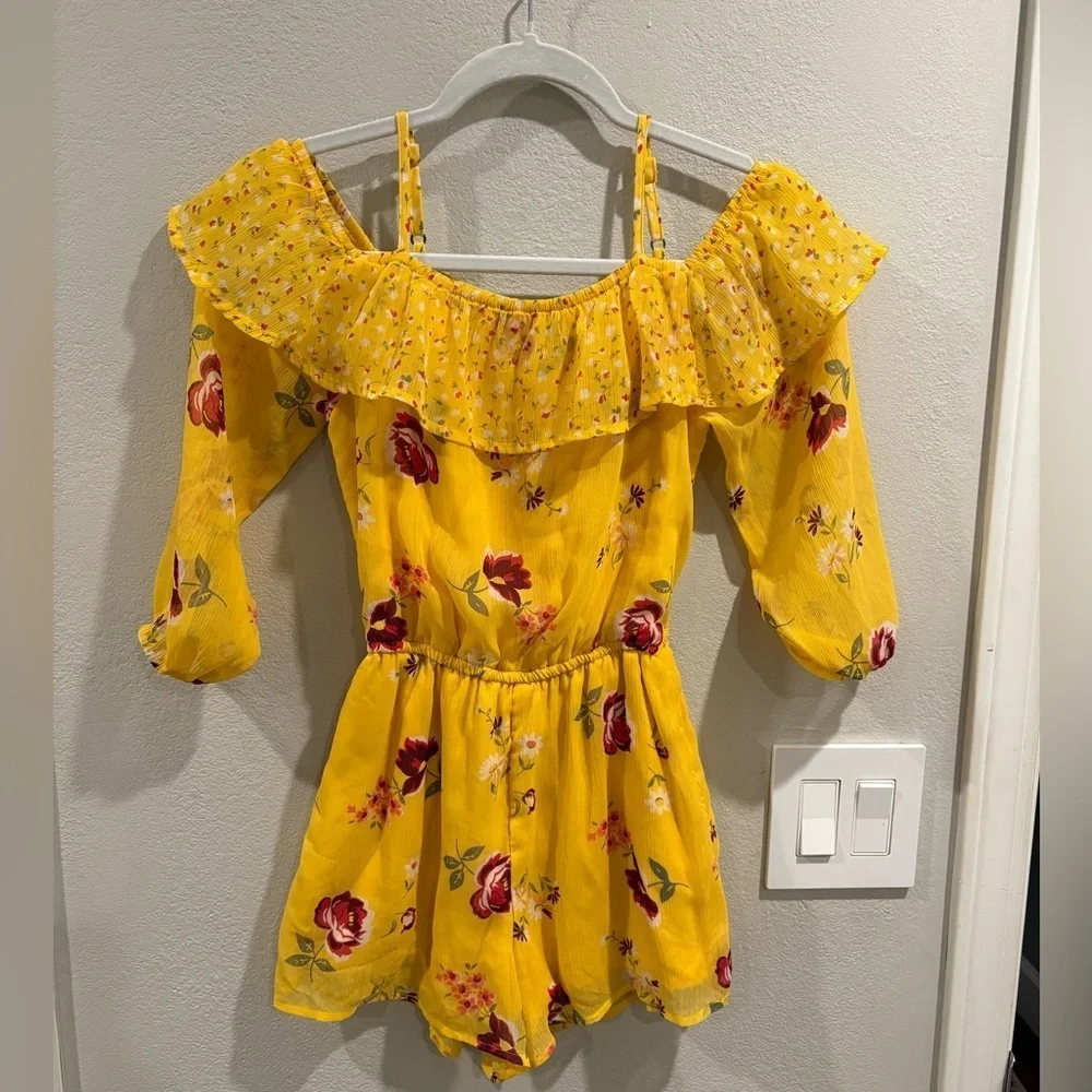 Abercrombie kids off-the-shoulder floral romper girls size 11/12 EUC